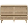 Commode - 6 tiroirs - Décor Chene - Cannage - L120 x P41,4 x H80 cm -