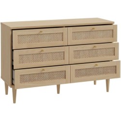 Commode - 6 tiroirs - Décor Chene - Cannage - L120 x P41,4 x H80 cm -