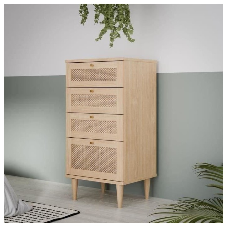 Commode - CALASETTEA - 4 tiroirs - Décor Chene - 50,4 x 41,4 x 108,8 cm Commode - CALASETTEA - 4 tiroirs - Décor Chene - 50,4 x 41,4 x 108,8 cm
