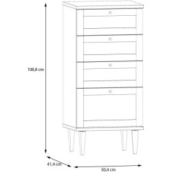 Commode - CALASETTEA - 4 tiroirs - Décor Chene - 50,4 x 41,4 x 108,8