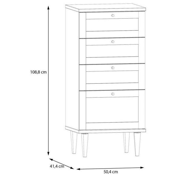 Commode - CALASETTEA - 4 tiroirs - Décor Chene - 50,4 x 41,4 x 108,8 cm Commode - CALASETTEA - 4 tiroirs - Décor Chene - 50,4 x 41,4 x 108,8 cm