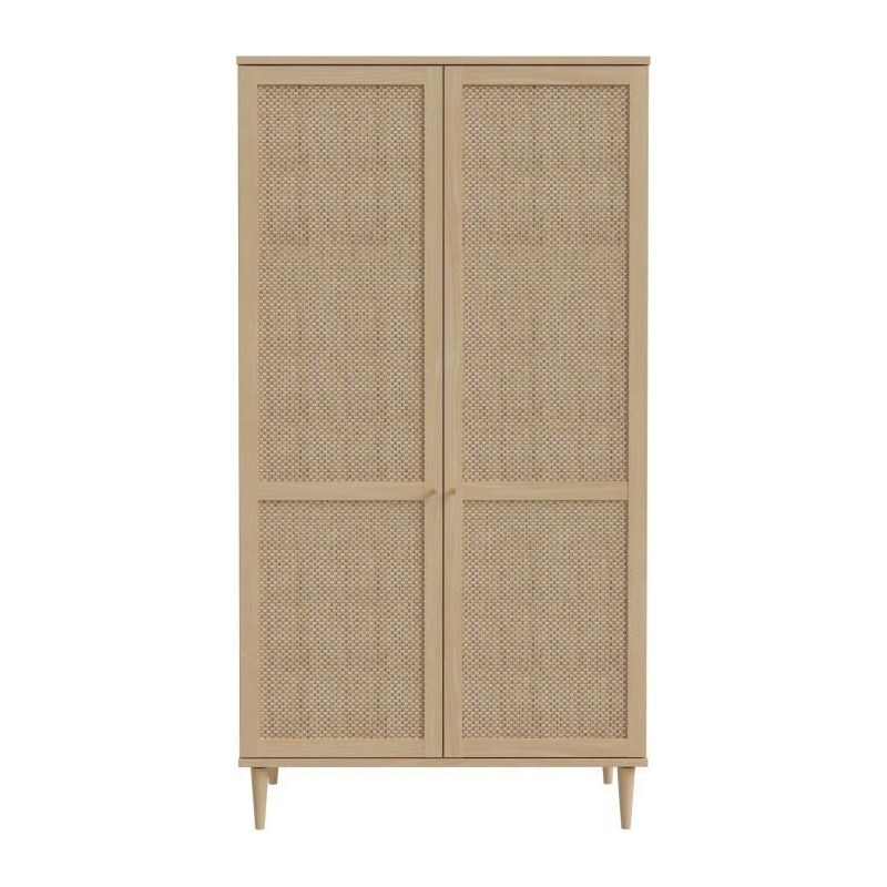 Armoire de chambre - 2 portes battantes - Décor Chene - Cannage - L11