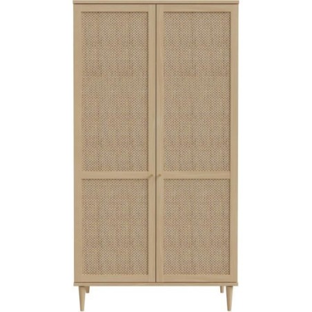 Armoire de chambre - 2 portes battantes - Décor Chene - Cannage - L11