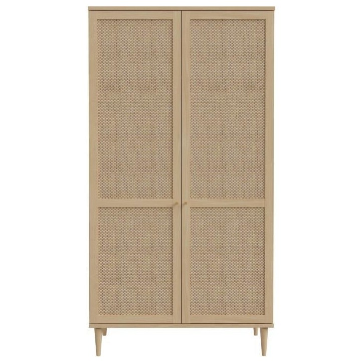 Armoire de chambre - 2 portes battantes - Décor Chene - Cannage - L110 x H208 x P54 cm - CALASETTA Armoire de chambre - 2 portes battantes - Décor Chene - Cannage - L110 x H208 x P54 cm - CALASETTA