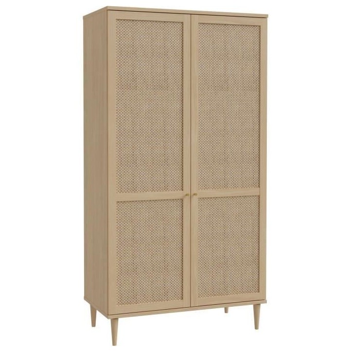 Armoire de chambre - 2 portes battantes - Décor Chene - Cannage - L110 x H208 x P54 cm - CALASETTA Armoire de chambre - 2 portes battantes - Décor Chene - Cannage - L110 x H208 x P54 cm - CALASETTA