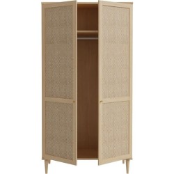 Armoire de chambre - 2 portes battantes - Décor Chene - Cannage - L11
