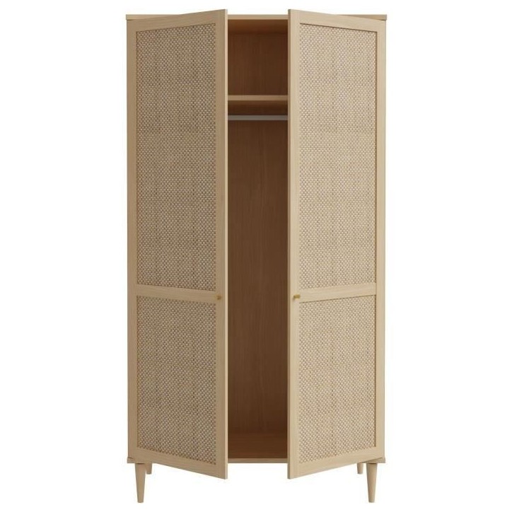 Armoire de chambre - 2 portes battantes - Décor Chene - Cannage - L110 x H208 x P54 cm - CALASETTA Armoire de chambre - 2 portes battantes - Décor Chene - Cannage - L110 x H208 x P54 cm - CALASETTA