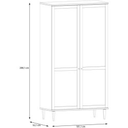 Armoire de chambre - 2 portes battantes - Décor Chene - Cannage - L11
