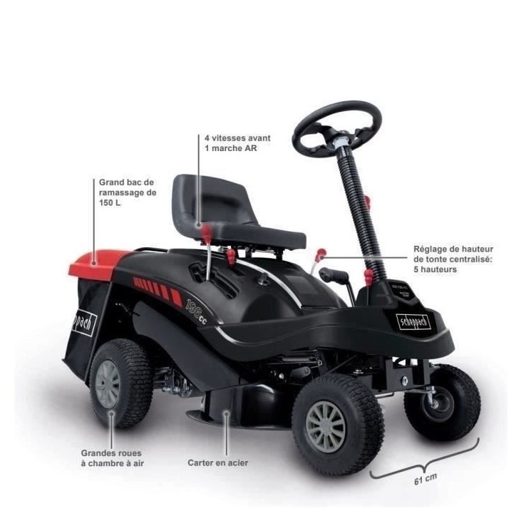 TONDEUSE AUTOPORTEE – RIDER THERMIQUE – MR196-61 – 61cm – 196CC – SCHEPPACH