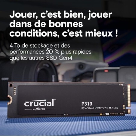 CRUCIAL - P310 - SSD interne - 4 To - PCIe Gen4 NVMe M.2 - Vitesse lecture Jusqu'a 7100 Mo/s - CT4000P310SSD8