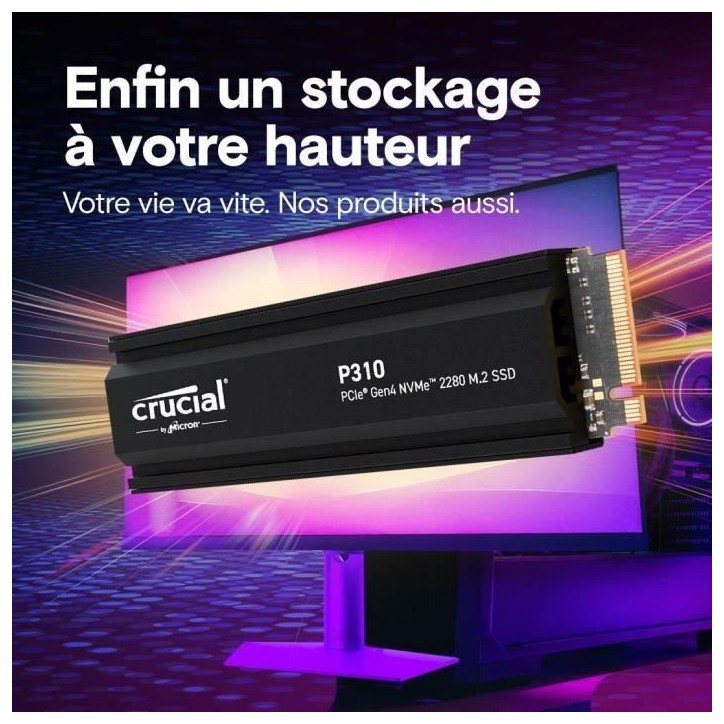CRUCIAL - P310 - Disque SSD Interne - 1TB - Gen4 - NVMe M.2 - Jusqu'a 7100 Mo/s CRUCIAL - P310 - Disque SSD Interne - 1TB - Gen4 - NVMe M.2 - Jusqu'a 7100 Mo/s