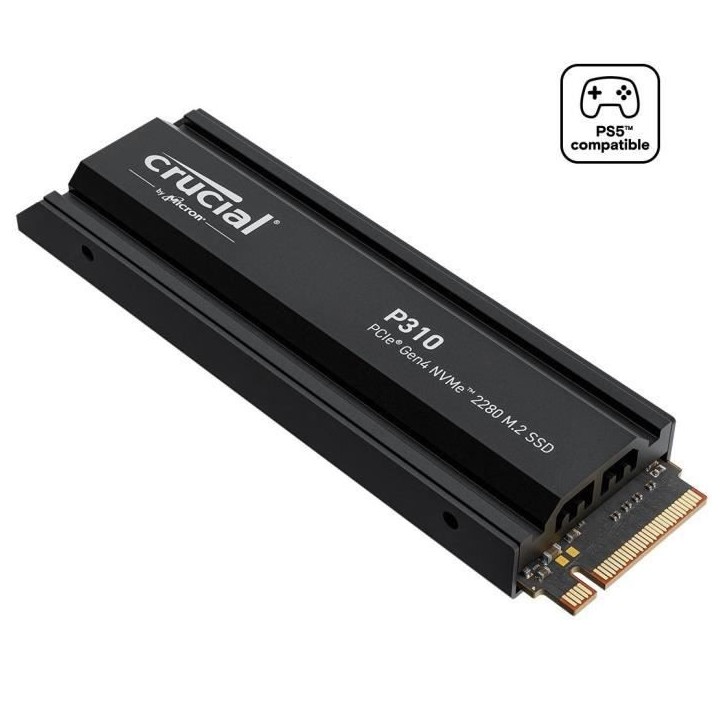 CRUCIAL - P310 - SSD interne - 4 To - PCIe Gen4 NVMe M.2 - Avec dissipateur - Vitesse lecture Jusqu'a 7100 Mo/s - CT4000P31 CRUCIAL - P310 - SSD interne - 4 To - PCIe Gen4 NVMe M.2 - Avec dissipateur - Vitesse lecture Jusqu'a 7100 Mo/s - CT4000P31