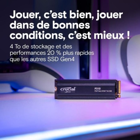 CRUCIAL - P310 - SSD interne - 4 To - PCIe Gen4 NVMe M.2 - Avec dissipateur - Vitesse lecture Jusqu'a 7100 Mo/s - CT4000P31