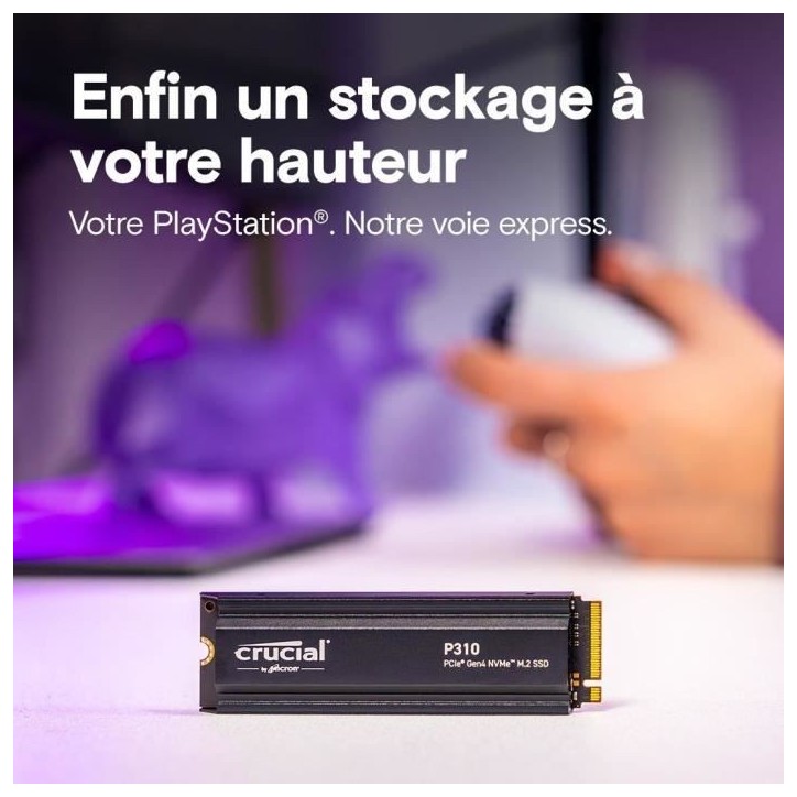 CRUCIAL - P310 - SSD interne - 4 To - PCIe Gen4 NVMe M.2 - Avec dissipateur - Vitesse lecture Jusqu'a 7100 Mo/s - CT4000P31 CRUCIAL - P310 - SSD interne - 4 To - PCIe Gen4 NVMe M.2 - Avec dissipateur - Vitesse lecture Jusqu'a 7100 Mo/s - CT4000P31