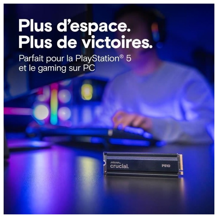 CRUCIAL - P510 - SSD interne - 1 To - PCIe Gen4 NVMe M.2 - Avec dissipateur - Vitesse lecture jusqu'a 1100 Mo/s - CT1000P51 CRUCIAL - P510 - SSD interne - 1 To - PCIe Gen4 NVMe M.2 - Avec dissipateur - Vitesse lecture jusqu'a 1100 Mo/s - CT1000P51