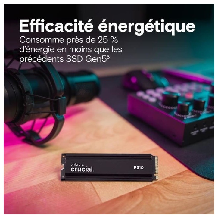 CRUCIAL - P510 - SSD interne - 1 To - PCIe Gen4 NVMe M.2 - Avec dissipateur - Vitesse lecture jusqu'a 1100 Mo/s - CT1000P51 CRUCIAL - P510 - SSD interne - 1 To - PCIe Gen4 NVMe M.2 - Avec dissipateur - Vitesse lecture jusqu'a 1100 Mo/s - CT1000P51