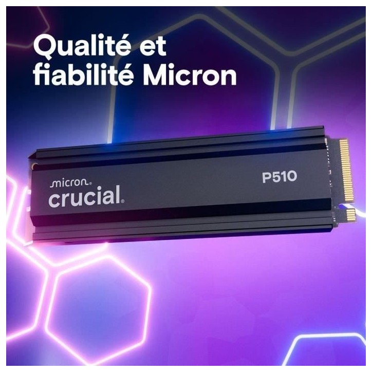 CRUCIAL - P510 - SSD interne - 1 To - PCIe Gen4 NVMe M.2 - Avec dissipateur - Vitesse lecture jusqu'a 1100 Mo/s - CT1000P51 CRUCIAL - P510 - SSD interne - 1 To - PCIe Gen4 NVMe M.2 - Avec dissipateur - Vitesse lecture jusqu'a 1100 Mo/s - CT1000P51