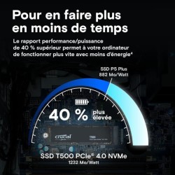Crucial T500 SSD 2 To PCIe Gen4 NVMe M.2 SSD Interne Gaming, jusqu'a 7