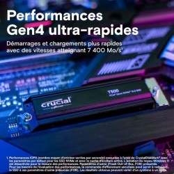 Crucial T500 SSD 2To PCIe Gen4 NVMe M.2 PS5 SSD Interne Gaming avec Di