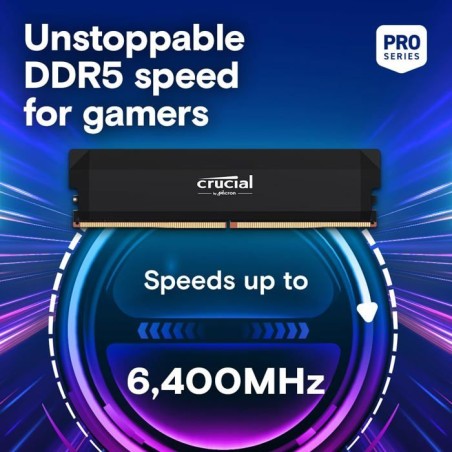 Mémoire RAM - CRUCIAL - DDR5 PRO Overclocking - Kit 32Go (2x16 Go) - 6400 MT/s - CL38 - Dissipateur thermique - CP2K16G64C38U5