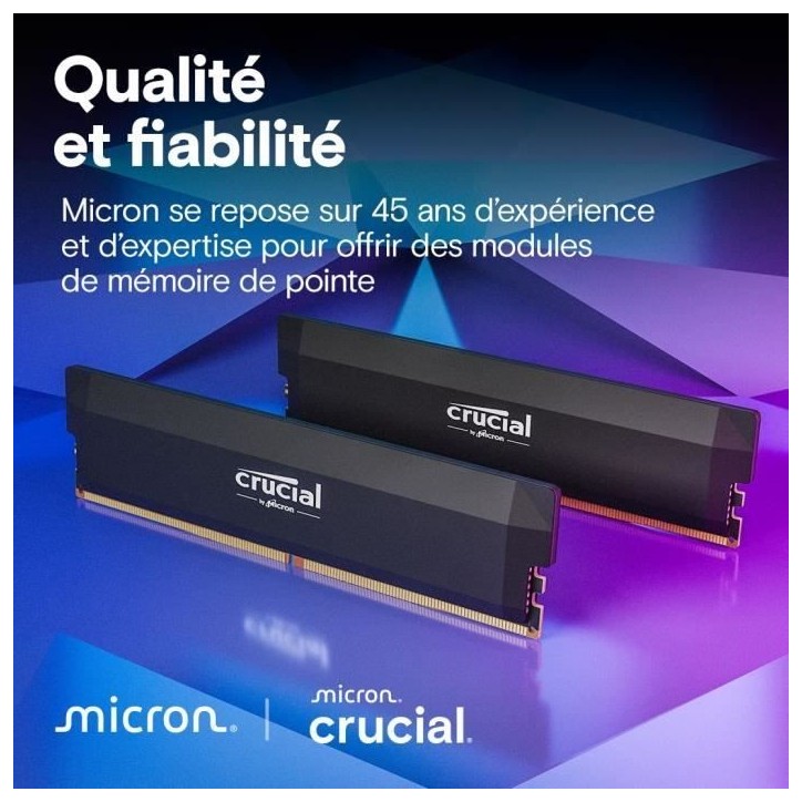 Mémoire RAM - CRUCIAL - DDR5 PRO Overclocking - Kit 32Go (2x16 Go) - 6400 MT/s - CL38 - Dissipateur thermique - CP2K16G64C38U5 Mémoire RAM - CRUCIAL - DDR5 PRO Overclocking - Kit 32Go (2x16 Go) - 6400 MT/s - CL38 - Dissipateur thermique - CP2K16G64C38U5