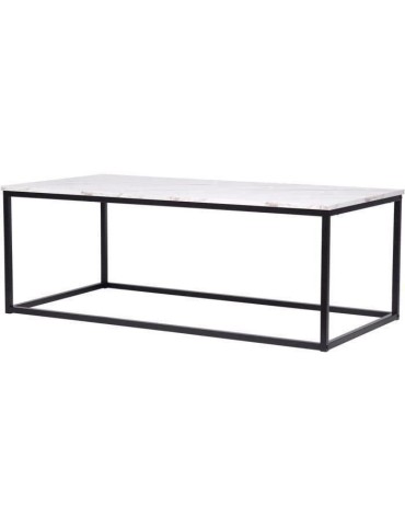 Table basse rectangulaire - décor marbre pietement métal noir - L 120 x P 60 x H 43 cm - MABLE