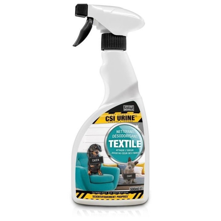 Nettoyant désodorisant textile - CSI URINE - 500ML - Élimine odeurs, digere taches, pro-bactéries et enzymes naturelles Nettoyant désodorisant textile - CSI URINE - 500ML - Élimine odeurs, digere taches, pro-bactéries et enzymes naturelles