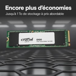 SSD interne - CRUCIAL - E100 - 1 To - PCIe Gen4 NVMe M.2 - Jusqu'a 500