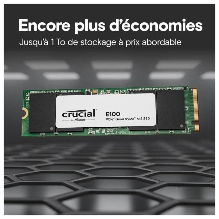 SSD interne - CRUCIAL - E100 - 1 To - PCIe Gen4 NVMe M.2 - Jusqu'a 5000 Mo/s SSD interne - CRUCIAL - E100 - 1 To - PCIe Gen4 NVMe M.2 - Jusqu'a 5000 Mo/s