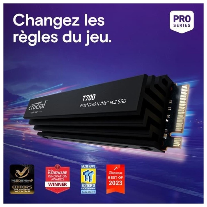 SSD interne - Crucial - T700 - 2 To - avec Diss - PCIe 5.0 - 12 400 Mo/s lecture - 11 800 Mo/s écriture SSD interne - Crucial - T700 - 2 To - avec Diss - PCIe 5.0 - 12 400 Mo/s lecture - 11 800 Mo/s écriture