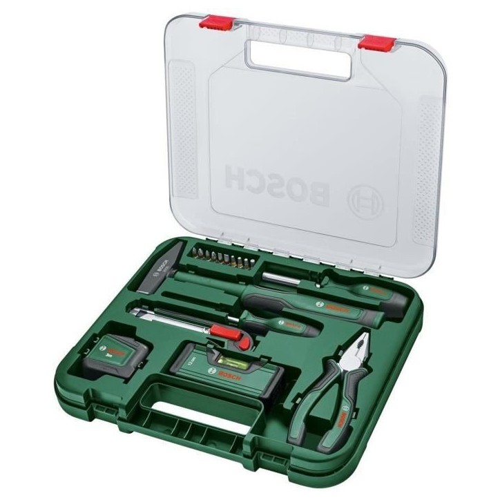 Bosch Set d'outils a main « Universal » 17 pieces (kit d'outils de réparation polyvalent pour travaux a domicile) Bosch Set d'outils a main « Universal » 17 pieces (kit d'outils de réparation polyvalent pour travaux a domicile)