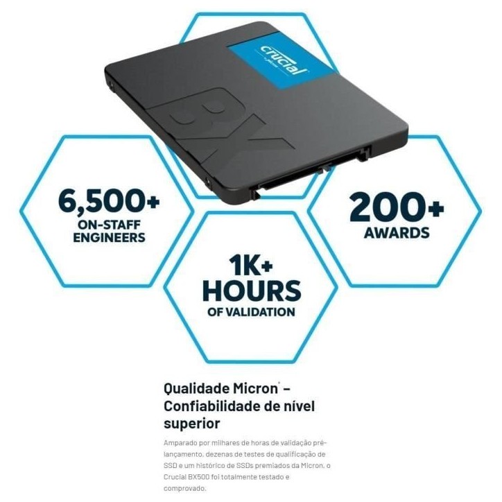 CRUCIAL - Disque SSD Interne - BX500 - 500go - 2,5 pouces (CT500BX500SSD1)