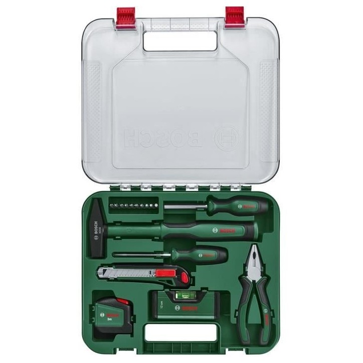 Bosch Set d'outils a main « Universal » 17 pieces (kit d'outils de réparation polyvalent pour travaux a domicile) Bosch Set d'outils a main « Universal » 17 pieces (kit d'outils de réparation polyvalent pour travaux a domicile)