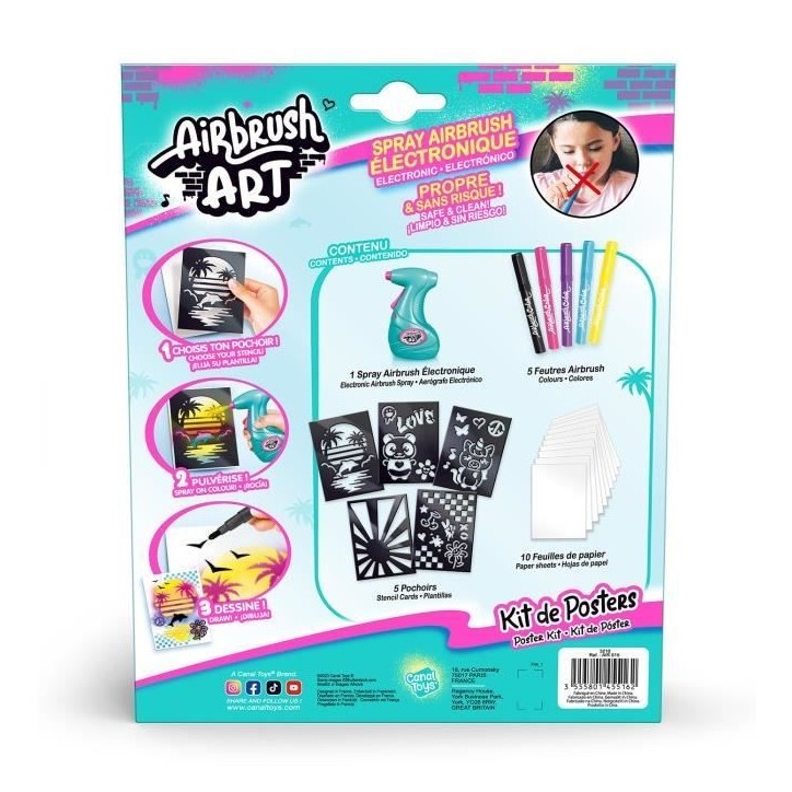 Canal Toys - Airbrush Art - Kit de Création de Posters avec spray électronique, pochoirs et feutres - AIR 015 Canal Toys - Airbrush Art - Kit de Création de Posters avec spray électronique, pochoirs et feutres - AIR 015
