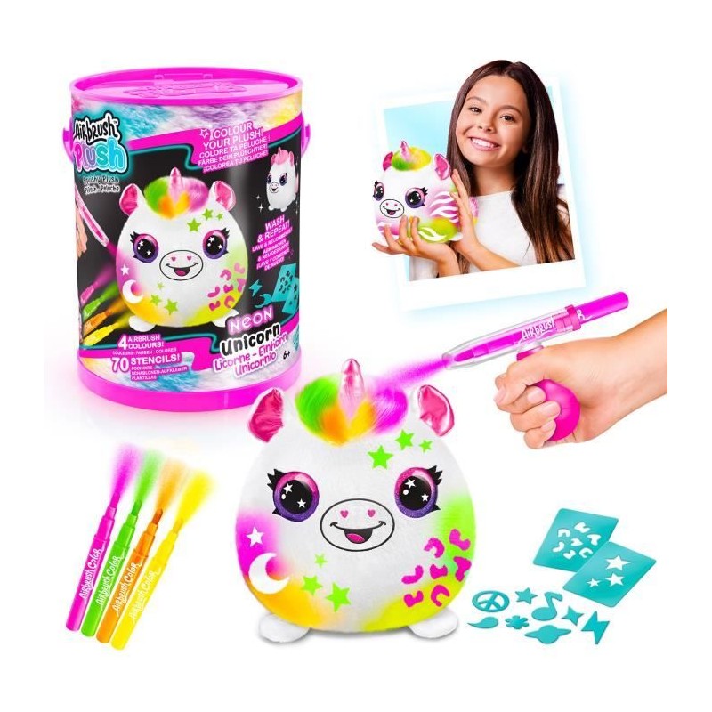 Canal Toys - Airbrush Plush - Baril Peluche Squish Néon avec Feutres
