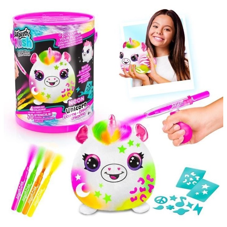 Canal Toys - Airbrush Plush - Baril Peluche Squish Néon avec Feutres et Pochoirs - AIR 022 Canal Toys - Airbrush Plush - Baril Peluche Squish Néon avec Feutres et Pochoirs - AIR 022