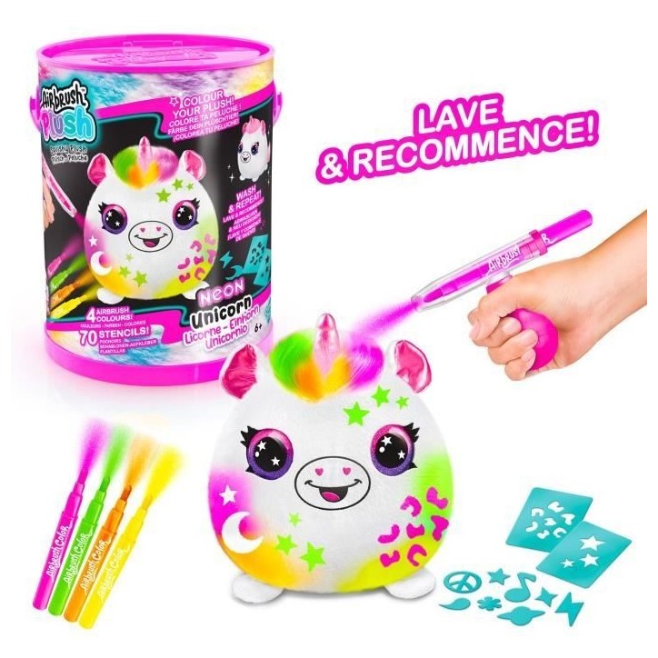 Canal Toys - Airbrush Plush - Baril Peluche Squish Néon avec Feutres et Pochoirs - AIR 022 Canal Toys - Airbrush Plush - Baril Peluche Squish Néon avec Feutres et Pochoirs - AIR 022