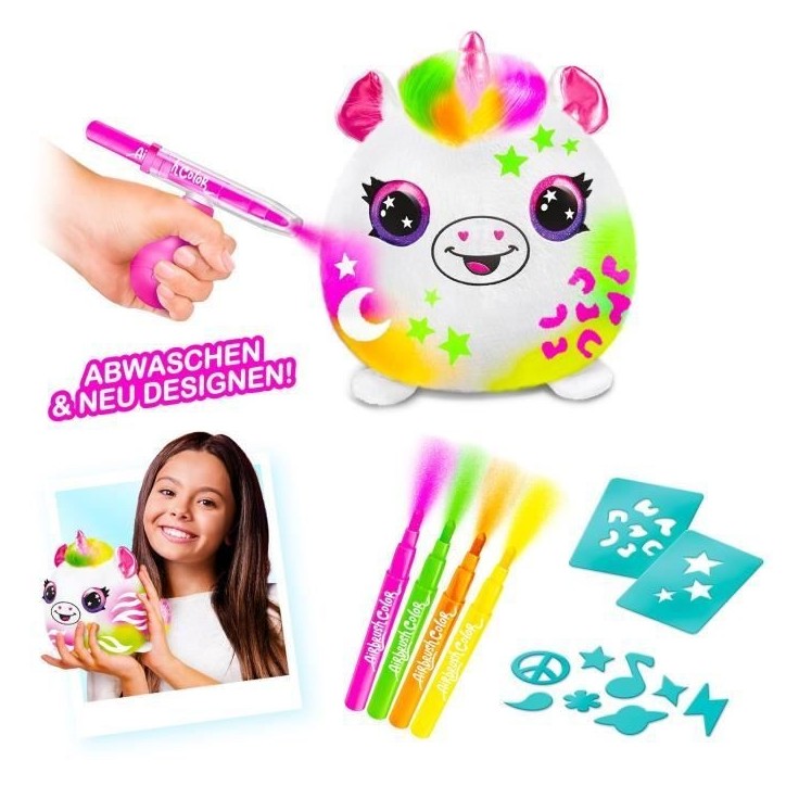 Canal Toys - Airbrush Plush - Baril Peluche Squish Néon avec Feutres et Pochoirs - AIR 022 Canal Toys - Airbrush Plush - Baril Peluche Squish Néon avec Feutres et Pochoirs - AIR 022
