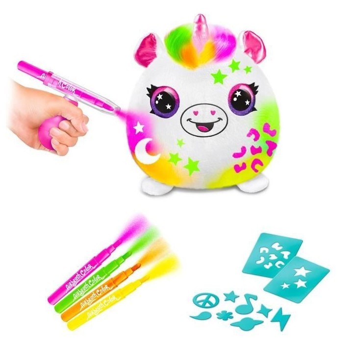 Canal Toys - Airbrush Plush - Baril Peluche Squish Néon avec Feutres et Pochoirs - AIR 022 Canal Toys - Airbrush Plush - Baril Peluche Squish Néon avec Feutres et Pochoirs - AIR 022