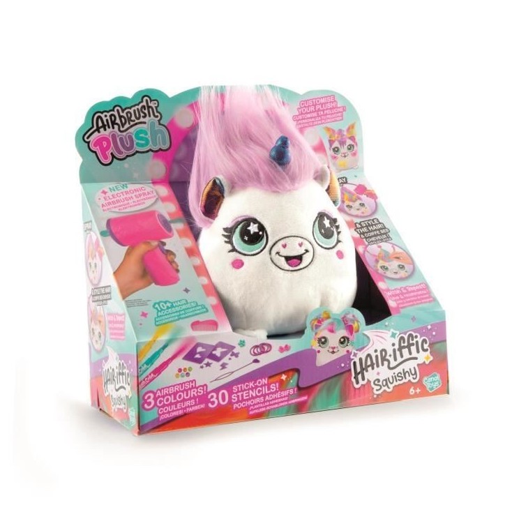 Canal Toys - Airbrush Plush - Peluche Squishy Hair'iffic a coiffer et décorer avec spray électronique, feutres, -AIR 040- a Canal Toys - Airbrush Plush - Peluche Squishy Hair'iffic a coiffer et décorer avec spray électronique, feutres, -AIR 040- a