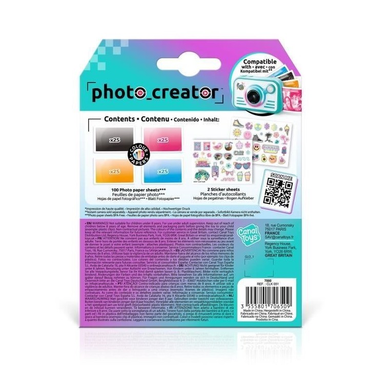 Canal Toys - Creator - Recharge pour Appareil Instantané avec Papier Photo - CLK 051 Canal Toys - Creator - Recharge pour Appareil Instantané avec Papier Photo - CLK 051
