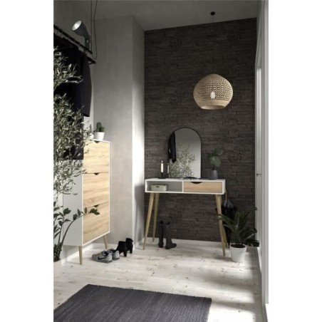 Meuble a chaussures - Blanc / Chene - 12 paires - Pietement évasé en bois massif - 70,2 x 23,9 x 138,9 cm ARO