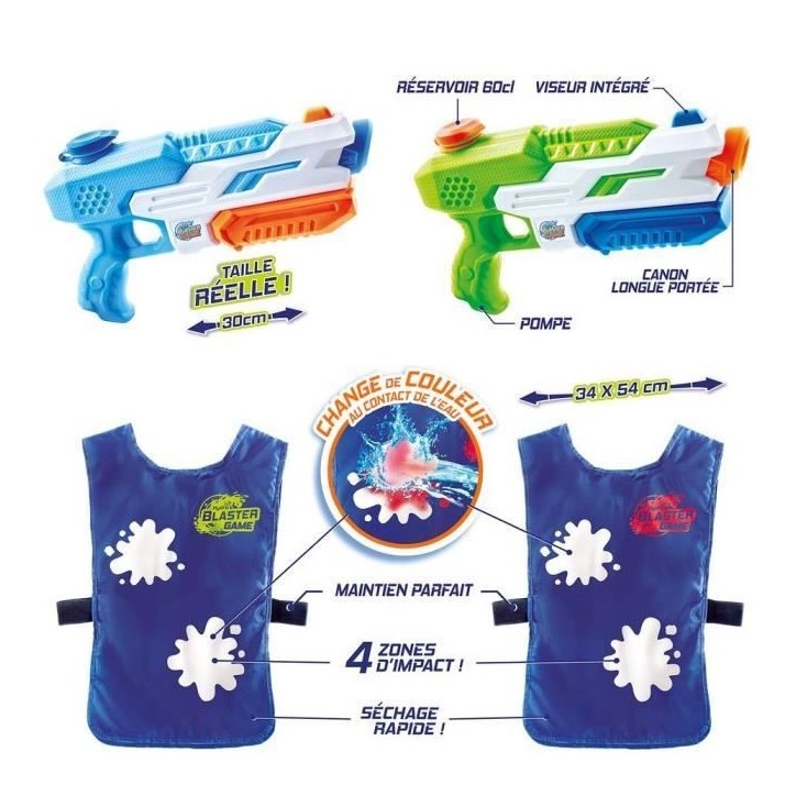 Jeu de Bataille d'Eau CANAL TOYS - Hydro Blaster Game - 2 pistolets + 2 dossards color change