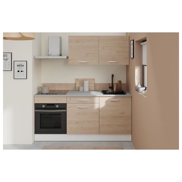 Cuisine complete OSLO - L 180cm - Chene - Plan de travail inclus Cuisine complete OSLO - L 180cm - Chene - Plan de travail inclus