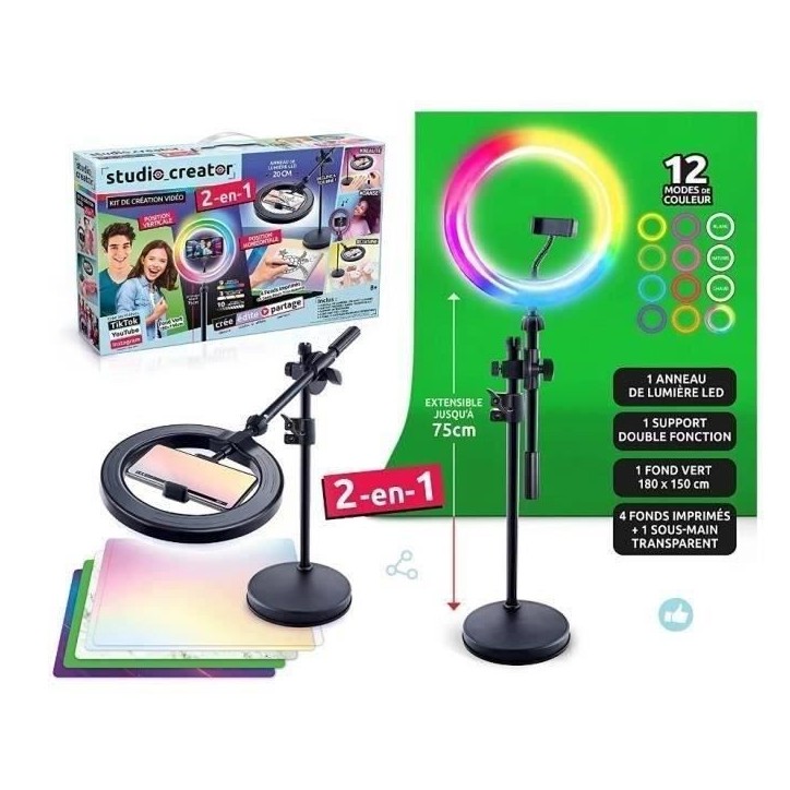 Canal Toys - Studio Vidéo 2-en-1 avec anneau lumineux LED multicolore, support double fonction- Studio Creator - INF027 Canal Toys - Studio Vidéo 2-en-1 avec anneau lumineux LED multicolore, support double fonction- Studio Creator - INF027