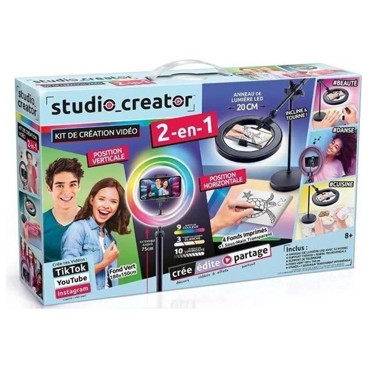 Canal Toys - Studio Vidéo 2-en-1 avec anneau lumineux LED multicolore, support double fonction- Studio Creator - INF027 Canal Toys - Studio Vidéo 2-en-1 avec anneau lumineux LED multicolore, support double fonction- Studio Creator - INF027
