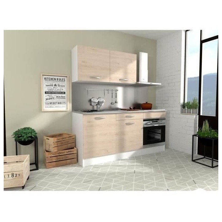 Cuisine complete OSLO - L 180cm - Chene - Plan de travail inclus Cuisine complete OSLO - L 180cm - Chene - Plan de travail inclus
