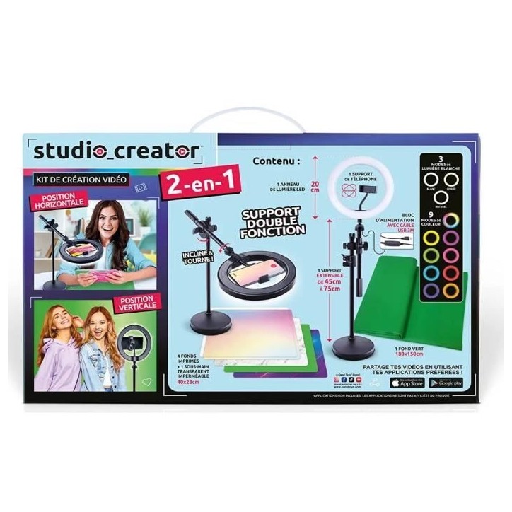 Canal Toys - Studio Vidéo 2-en-1 avec anneau lumineux LED multicolore, support double fonction- Studio Creator - INF027 Canal Toys - Studio Vidéo 2-en-1 avec anneau lumineux LED multicolore, support double fonction- Studio Creator - INF027