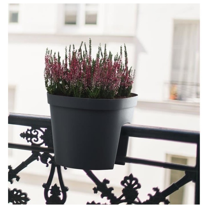 Pot balustrade - GARDEN ID Smile - Anth. 30 cm - S'adapte a toutes les balustrades - Réserve d'eau - recyclé et 100% recyclabl