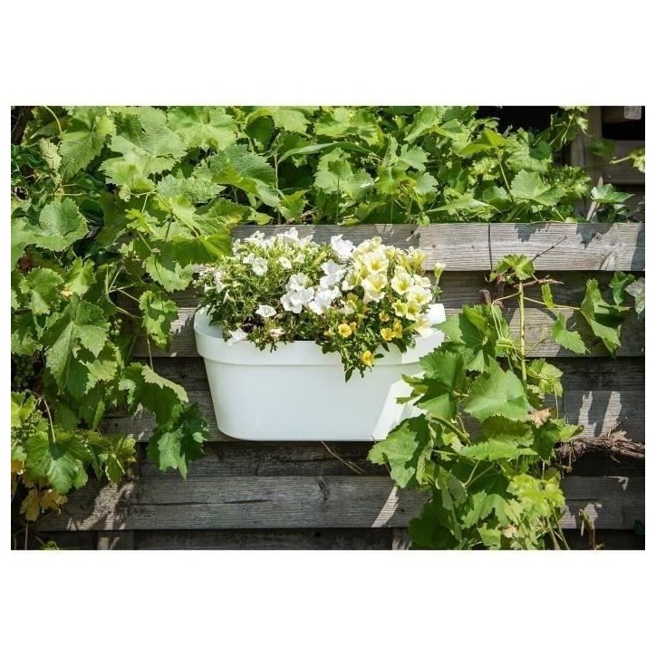 Jardiniere+crochet - GARDEN ID Star - Blanc 50 x 21 cm - Fixation facile - Réserve d'eau - recyclé et 100% recyclable